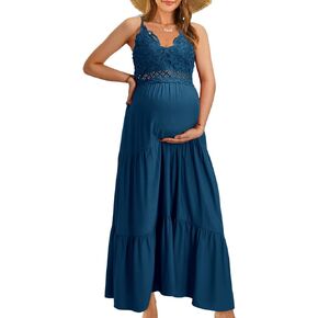 OUGES Womens' Maternity Maxi Dress Spaghetti Strap Baby Shower Pregnancy Dresses for Photoshoot