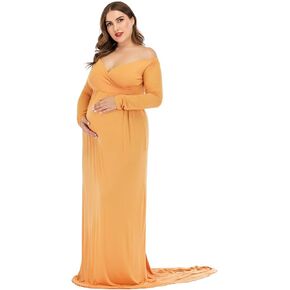 ZIUMUDY Maternity Off Shoulder Half Circle Gown Maxi Photography Dress Baby Shower Photo Props Dress