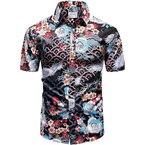 Men's Floral Dress Shirts,Luxury Design Print 3D Retro Vibrancy Casual Button Down Shirts for Beach Party Club