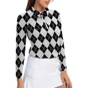 Womens Long Sleeve Golf Shirts Plaid Golf Tops Athletic Moisture Wicking Tennis Shirts Golf Apparel Small