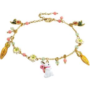 Kaipink Cute Rabbit Bunny And Carrot Flower Enamel Charm Bracelet Handmade 18K Gold Plated Copper Jewelry Gift