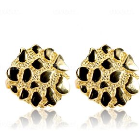 Men's Large Circle Shape 14K Yellow Gold Plated Solid 925 Sterling Silver Round 90's Old School Retro Big Nugget Hip Hop Screw Back Post Stud Earrings For Men
