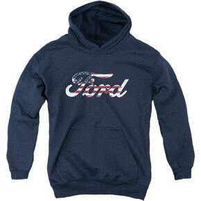 Trevco Ford Flag Logo Unisex Youth Pull-Over Hoodie for Boys and Girls