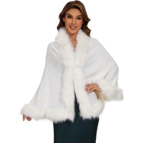 FlyGulls Women Faux Fur Shawl Bridal Faux Fur Wraps for Evening Wedding Dresses Luxury Fur Cape for Wedding Evening Party