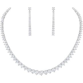 WMHaiMo Women Cubic Zirconia Round Cut CZ Bridal Necklace and Dangle Earrings Set for Bride Wedding