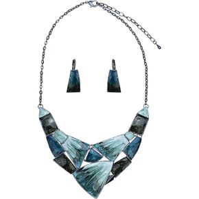 Irregular Enamel Triangle Shape Collar Bib Statement Necklace Earrings Set Women Bridal Jewelry