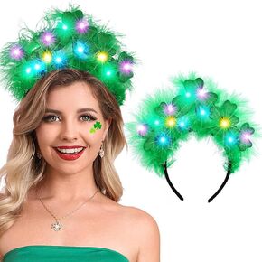 BARTOSI Light Up St Patrick's Day Headband LED Shamrock Headpiece Irish Saint Patricks Day Hairband Costume Headwear Hair Accessories for Women