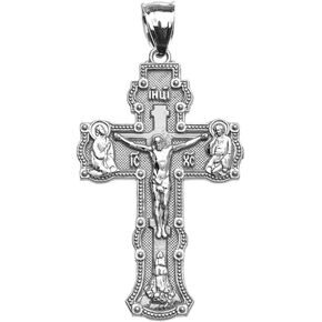 Religious Jewelry by FDJ Elegant Russian Orthodox Save and Protect Cross Pendant in Sterling Silver