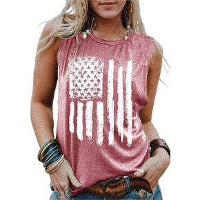American Flag Tank Tops Women Patriotic Shirt USA Flag Stars Stripes Print Sleeveless T-Shirt 4th of July Tee Tops