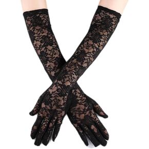 Women Black Opera Elbow Gloves - 20s Stretchy Long Glove Adult Size for Evening Parties