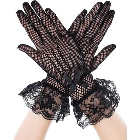 Aniler Women's Lace Retro Fishnet Bowknot Wrist Length Wedding Bridal Banquet 20s Party Costume Gloves