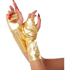 Short Opera Party Gloves Shiny Flapper Short Fingerless Metallic Gloves for Women and Girl