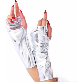 Short Opera Party Gloves Shiny Flapper Short Fingerless Metallic Gloves for Women and Girl in Kuwait