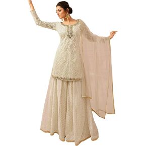Delisa Fashion Women's Indian/Pakistani Georgette White Colored Palazzo Salwar Kameez 2207
