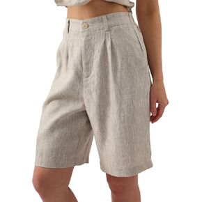 Amazhiyu Womens Pure Linen Summer Casual High Waisted Bermuda Shorts for Lounge Beach Flax, Small in Saudi Arabia