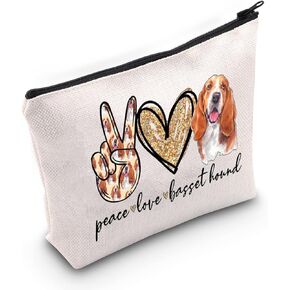 WZMPA Funny Basset Hound Cosmetic Bag Basset Hound Lover Gift Peace Love Basset Hound Makeup Zipper Pouch Bag Dog Lover Gift (Peace Basset)