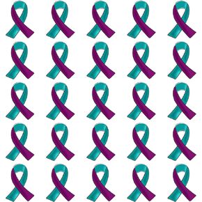 25/50/100/200pcs Metal enamel Suicide Prevention Awareness Ribbon Pin Bulk Purple Teal Ribbon Lapel Pins Sexual Assault Awareness brooch Pin Public Charity Campaign Supplies