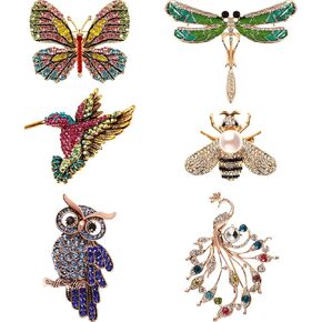 6 Pieces Women Brooch Set Crystal Pin Brooch Colorful Animal Shape Brooch Pin for Women Girls Party Favors