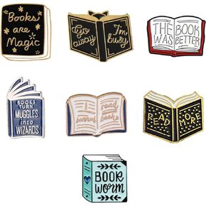 7 Pieces Book Pins Cartoon Books Enamel Pins Book Lovers Gifts Book Badges Books Brooches Decorative Lapel Pins for Backpacks Clothing Bags Jackets Learning Gifts for Teacher Student Book Lovers