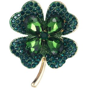 Green Leaf Brooch Pin for Women Girls St. Patrick's Day Pins Vintage Crystal Flower Pins Lucky Decor Dress Accessories Holiday Christmas Jewelry Gift