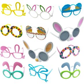 NICOWARM 12pcs Funny Easter Party Plastics Eyeglasses Funny Bunny Sunglasses Easter Egg Glasses for Kids Adults, Easter Photo Props Accessories Novelty Sunglasses for Easter Party Favors