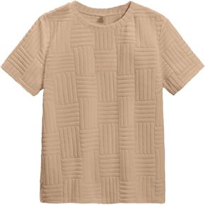 OYOANGLE Boy's Textured Short Sleeve Round Neck Tee Shirt Summer Casual Tees T-Shirts