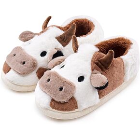 Fluffy Cow Slippers For Women Cartoon Cow Cotton Slippers, Animal Slippers Winter Indoor Outdoor Slippers For Women Girls Warm Cozy Non-Skid Comfy Home Floor Slipper Shoes
