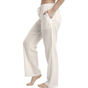 J & Ce Women's Cotton Gauze Low Waist Beach Pants with Pockets