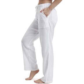 J & Ce Women's Cotton Gauze Low Waist Beach Pants with Pockets