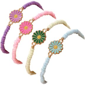 Fuqimanman2020 Handmade Colorful Sunflower Bracelets Set Bohemian Cute Daisy Flower Bracelet for Women Girls Jewelry
