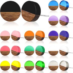 Henoyso 12 Pairs Wooden Earrings for Women Boho Dangle Earrings Geometric Earrings Lightweight Studs Resin Statement Earring