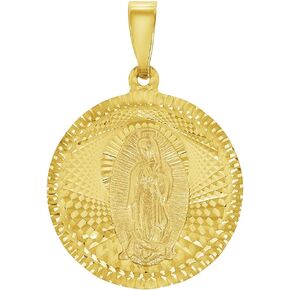 14k Yellow Gold Round Shaped Our Lady Of Guadalupe Charm Textured Medallion Pendant - 5 Sizes