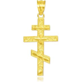 Certified 14k Yellow Gold Russian Orthodox Cross Pendant