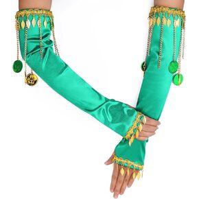 St. Patrick's Day Gloves Green Tassel Sequin Gloves Long Fingerless Gloves Sparkly Costumes Gloves for Women and Girls