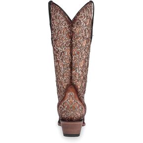 Corral Ladie's Saddle Glitter Overlay & Embroidery Triad, Corral 43.8 X 34.8 X 11.0 Sole,Cowhide Leather, Western Boot, C4051
