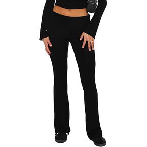 سراويل ضيقة مضيئة، سراويل يوجا منخفضة الارتفاع ذات أرجل واسعة قابلة للطي، سراويل يوجا Y2k ذات جرس سفلي للنساء in Kuwait