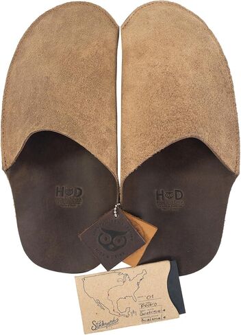Hide & Drink, Large House Slippers for Men, Handmade from Full Grain Leather - Bourbon Brown (Men's 12-13.5) in Saudi Arabia