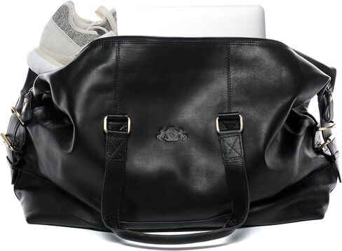 SID & VAIN travel bag holdall YALE Large duffel bag real leather weekender duffle carry on leather bag Unisex black in Saudi Arabia
