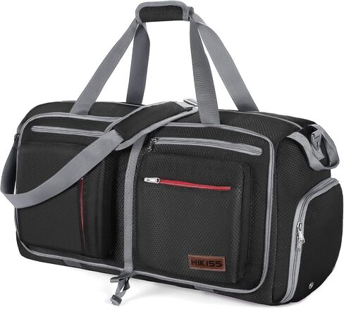 Travel Duffel Bag, 75L Foldable Duffle Bag with Shoes Compartment Packable Weekender Bag for Men Women Water-proof & Tear Resistant HIKISS-Black in Kuwait