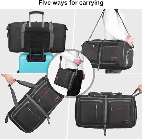 Travel Duffel Bag, 75L Foldable Duffle Bag with Shoes Compartment Packable Weekender Bag for Men Women Water-proof & Tear Resistant HIKISS-Black in Kuwait