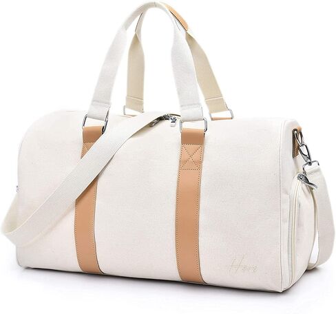 Weekender Bag for Women Travel - Cute Canvas Duffle Bag, White Carry On Small Overnight Shoe Compartment Bag in Saudi Arabia