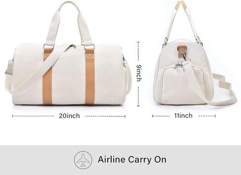 Weekender Bag for Women Travel - Cute Canvas Duffle Bag, White Carry On Small Overnight Shoe Compartment Bag in Saudi Arabia