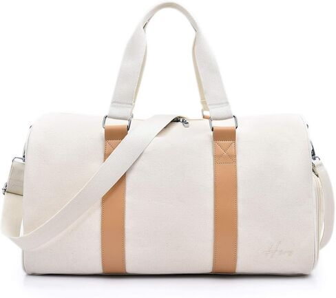 Weekender Bag for Women Travel - Cute Canvas Duffle Bag, White Carry On Small Overnight Shoe Compartment Bag in Saudi Arabia