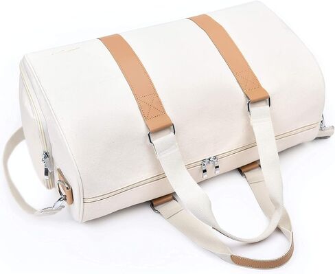 Weekender Bag for Women Travel - Cute Canvas Duffle Bag, White Carry On Small Overnight Shoe Compartment Bag in Saudi Arabia
