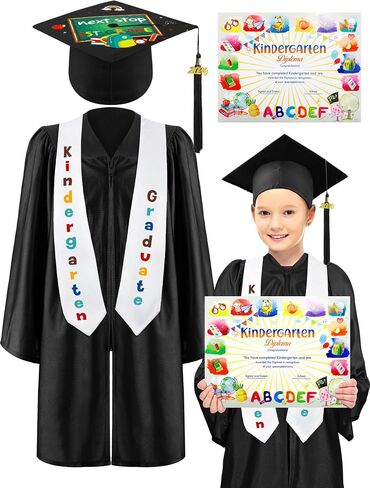Lenwen Kindergarten Graduation Cap and Gown Stoles Certificate 2024 Tassel Set for Preschool Boys and Girls Kids in Saudi Arabia