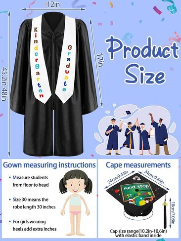 Lenwen Kindergarten Graduation Cap and Gown Stoles Certificate 2024 Tassel Set for Preschool Boys and Girls Kids in Saudi Arabia