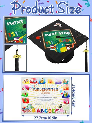 Lenwen Kindergarten Graduation Cap and Gown Stoles Certificate 2024 Tassel Set for Preschool Boys and Girls Kids in Saudi Arabia