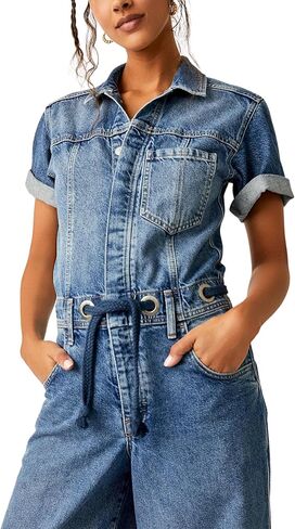 Free People Edison Wideleg Coverall Cape Blue LG (Women's 12) in Saudi Arabia
