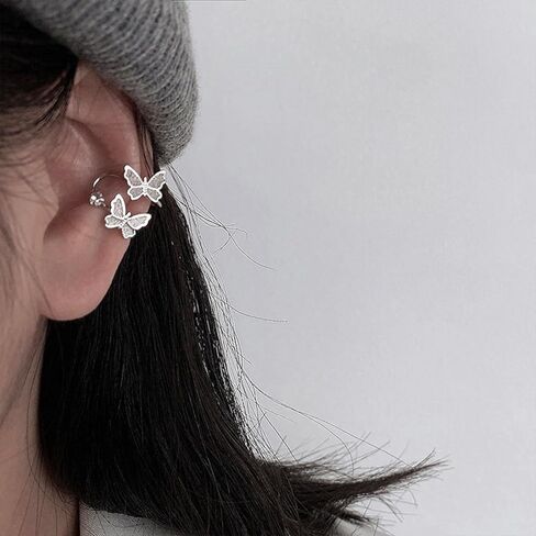 اقراط اذن على شكل فراشة مرصعة باحجار الراين اللامعة من دبليو زد ان بي واي، اقراط فضية على شكل فراشة ملتفة حول الاقراط، اقراط غير مثقوبة على شكل فراشة مزدوجة بمشبك على غضروف الاذن in Kuwait