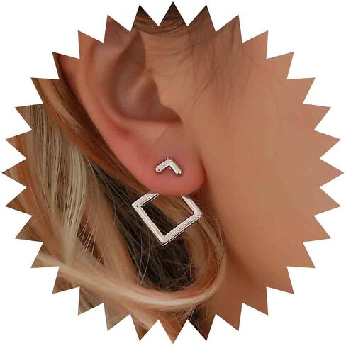 Vintage Square Ear Jacket Earrings Gold Hollow Square Earrings Square Stud Earrings Geometric Arrow Earrings Minimalist Front Back Earrings Jewelry for Women and Girls in Saudi Arabia